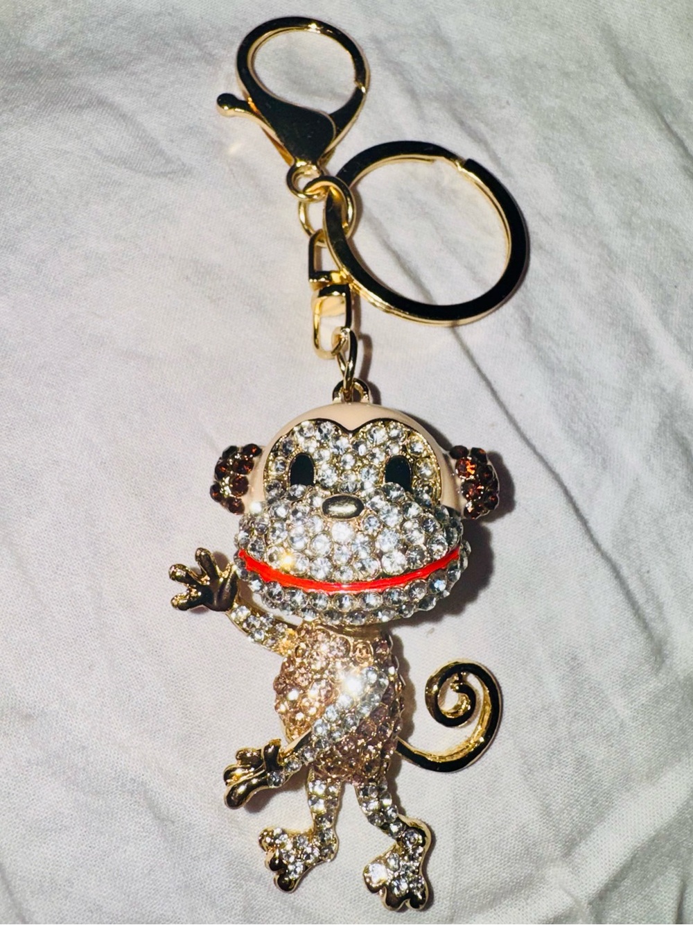 Unbranded Crystal Rhinestone Monkey Keychain Charm Bagcharm- Gold-tone NEW - Picture 1 of 5